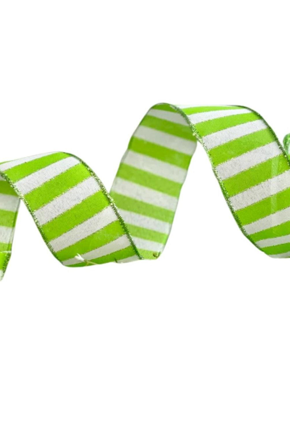 Shop For 2.5" Stripe Tinsel Edge Ribbon: Lime & White (10 Yards) at Michelle's aDOORable Creations