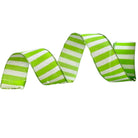 Shop For 2.5" Stripe Tinsel Edge Ribbon: Lime & White (10 Yards) at Michelle's aDOORable Creations