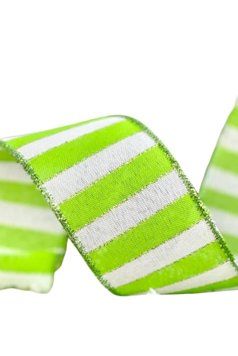 Shop For 2.5" Stripe Tinsel Edge Ribbon: Lime & White (10 Yards) at Michelle's aDOORable Creations