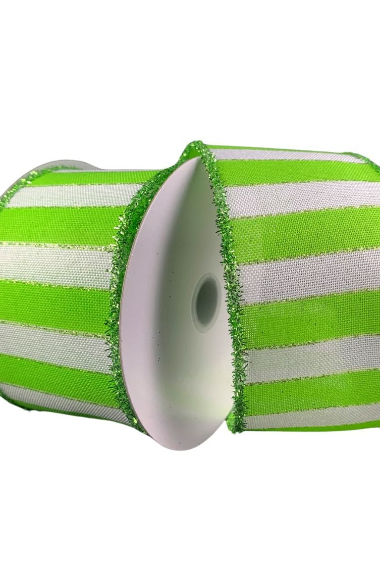 Shop For 2.5" Stripe Tinsel Edge Ribbon: Lime & White (10 Yards) at Michelle's aDOORable Creations