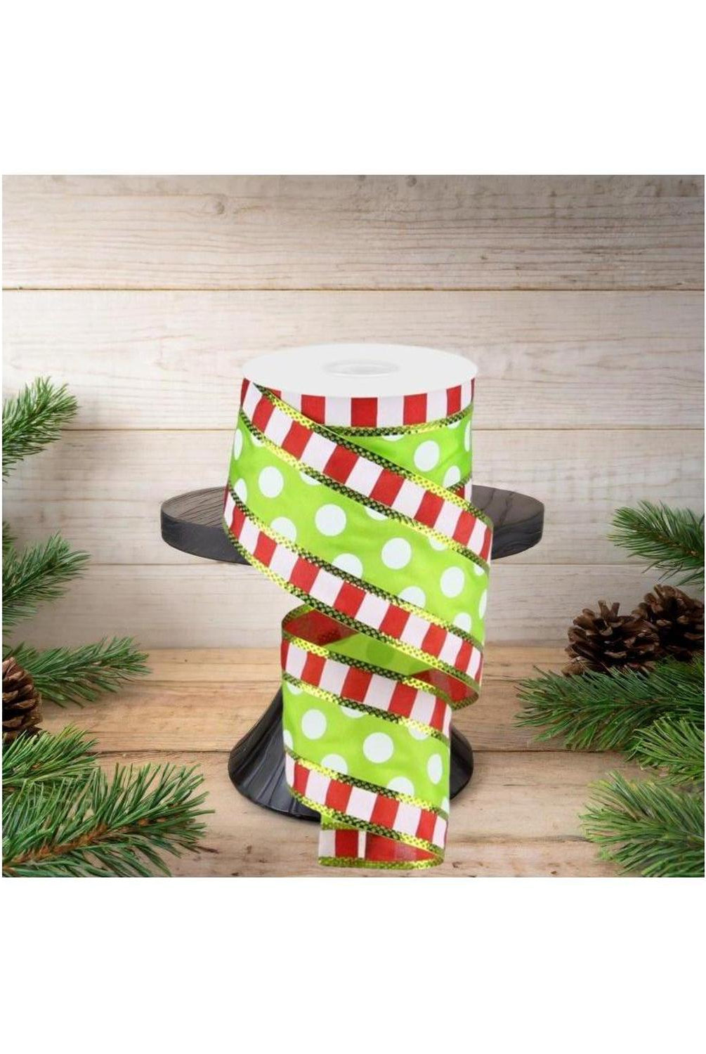Shop For 2.5" Striped Edge Polka Dot Ribbon: Red, Green & White (10 Yards)