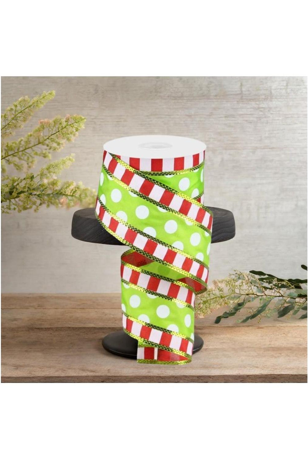 Shop For 2.5" Striped Edge Polka Dot Ribbon: Red, Green & White (10 Yards)
