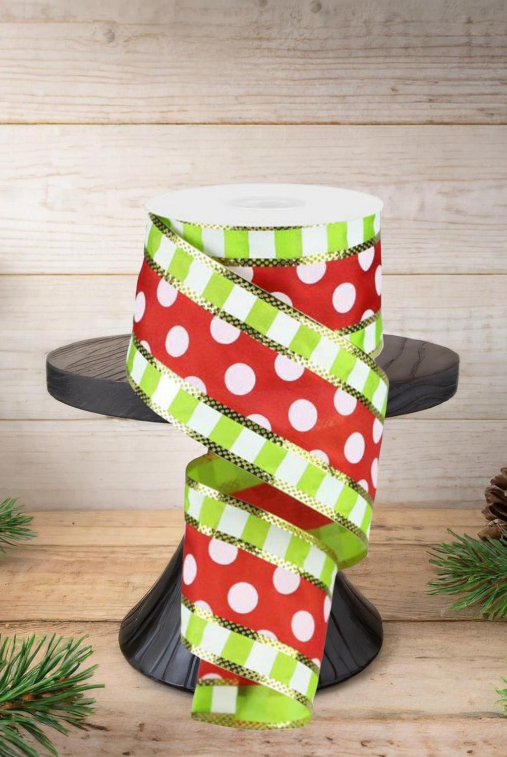Shop For 2.5" Striped Edge Polka Dot Ribbon: Red, Lime & White (10 Yards)