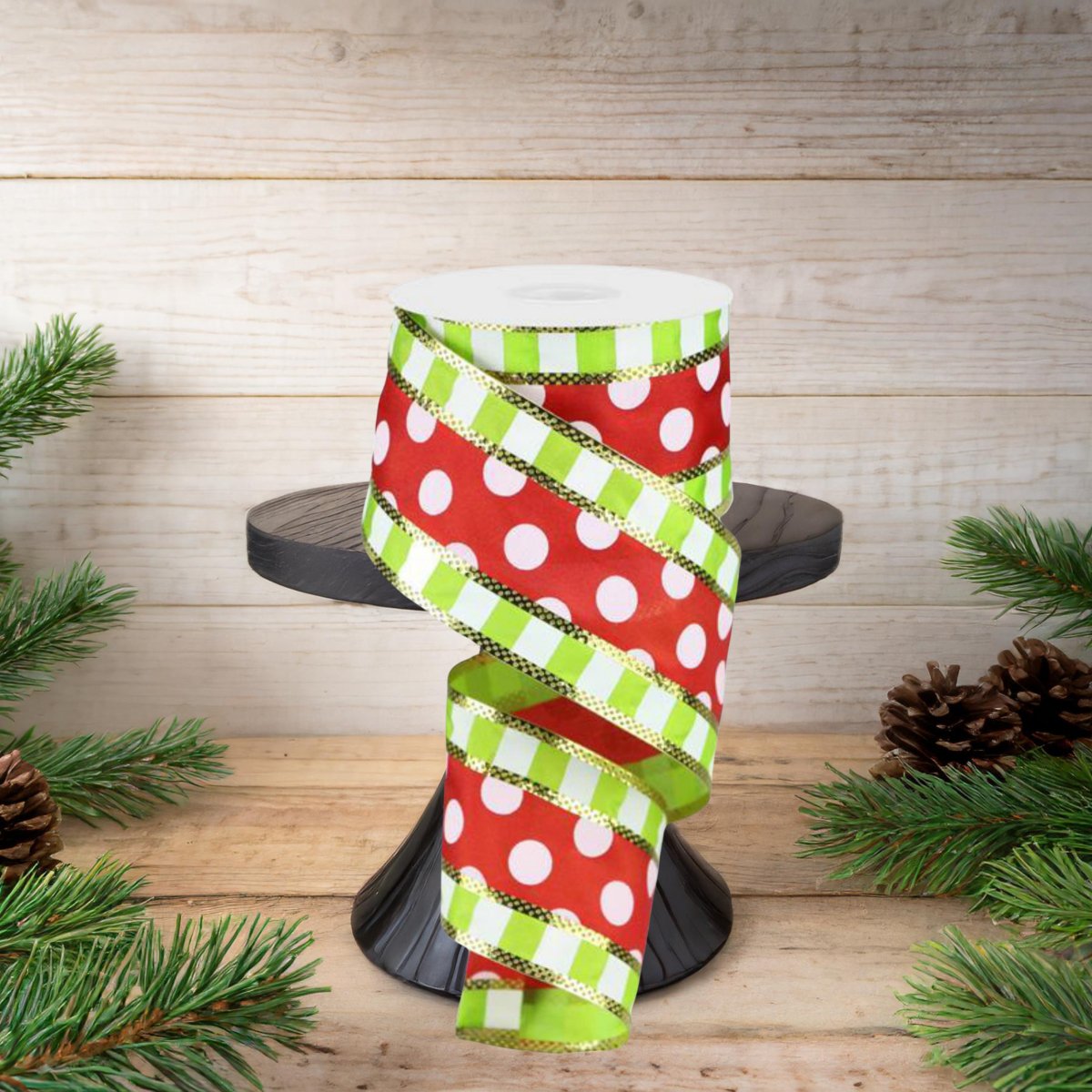 Shop For 2.5" Striped Edge Polka Dot Ribbon: Red, Lime & White (10 Yards)