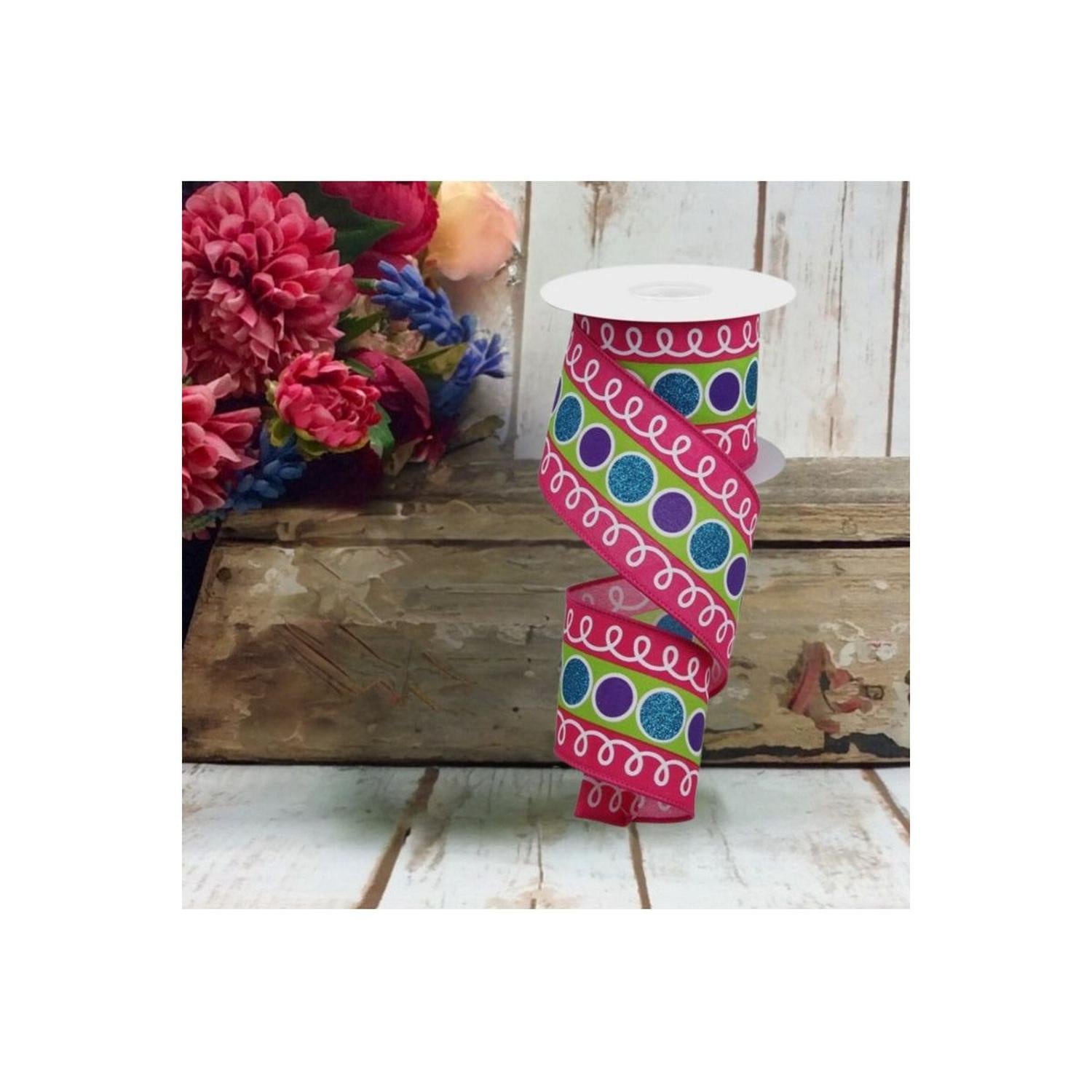 2.5" Striped Glitter Circle Loops Ribbon: Pink (10 Yards)