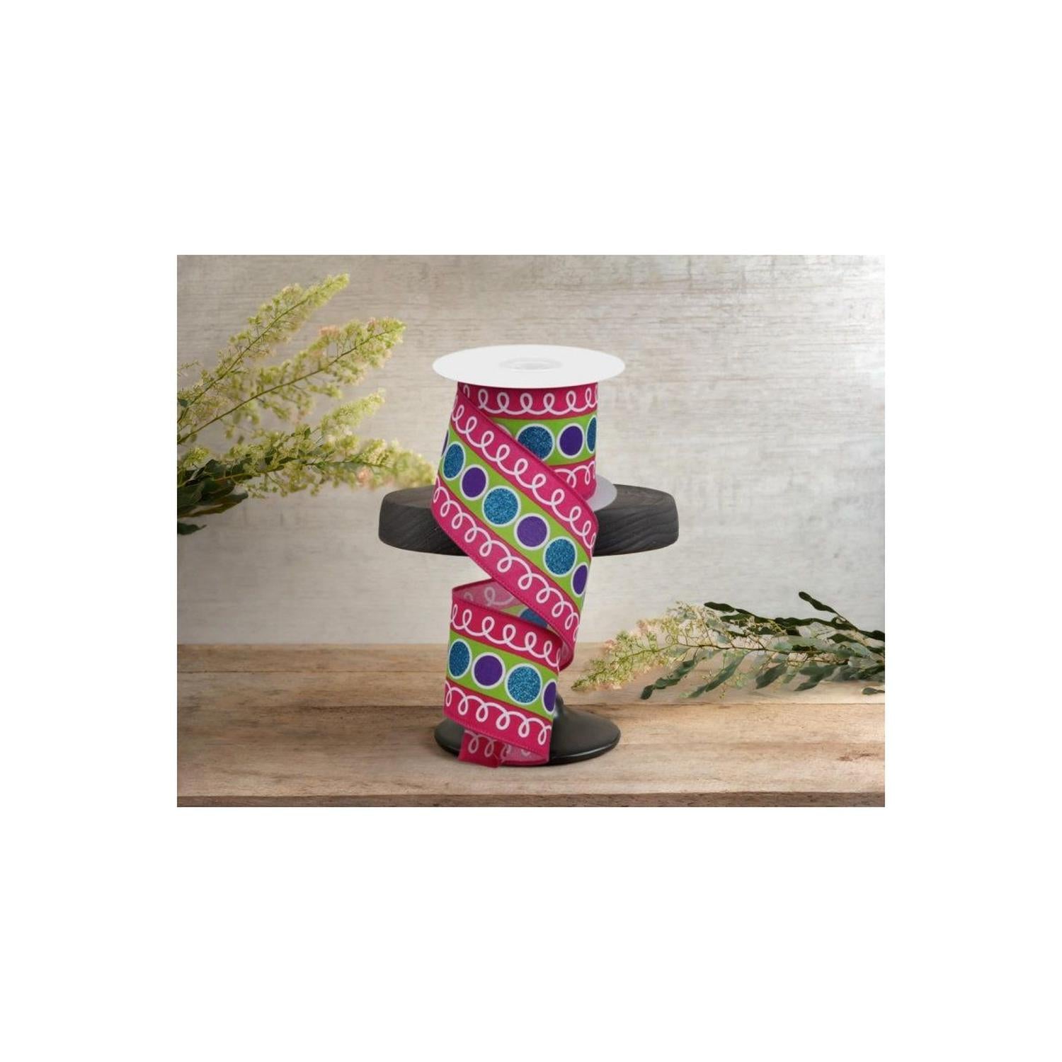 2.5" Striped Glitter Circle Loops Ribbon: Pink (10 Yards)