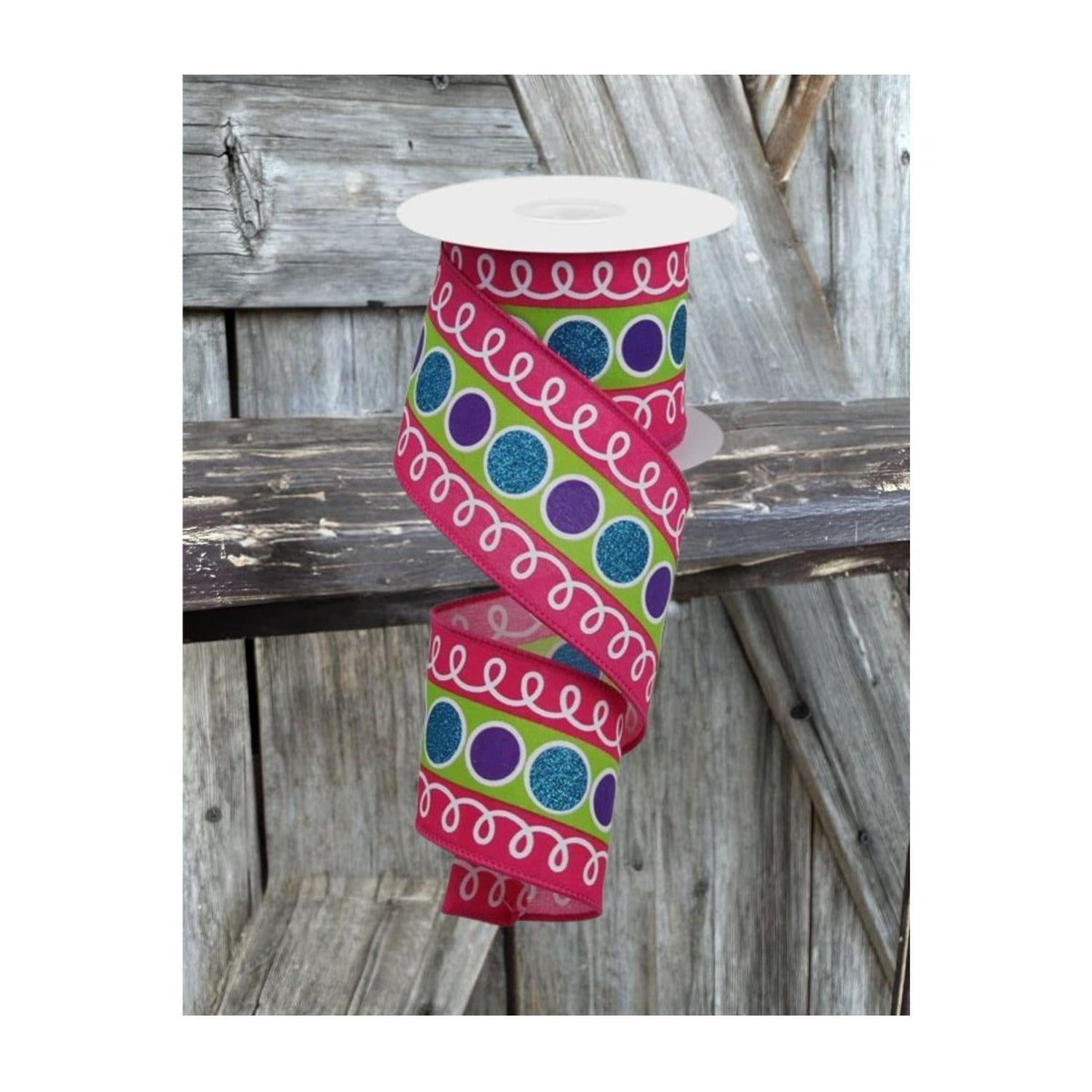 2.5" Striped Glitter Circle Loops Ribbon: Pink (10 Yards)