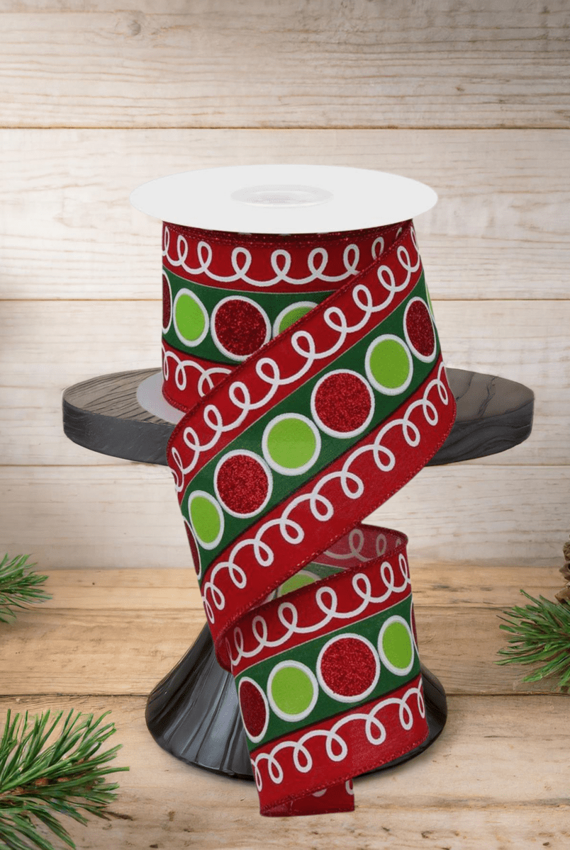 Shop For 2.5" Striped Glitter Circle Loops Ribbon: Red (10 Yards)