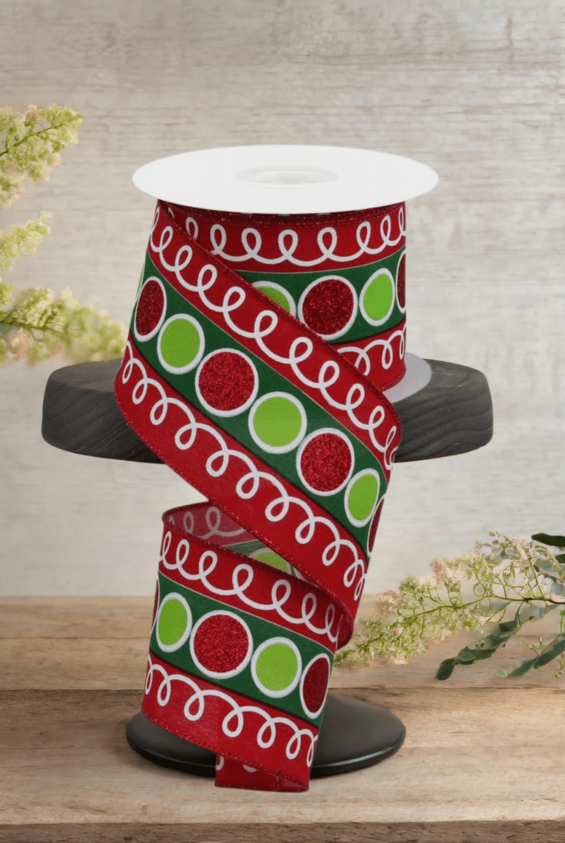 Shop For 2.5" Striped Glitter Circle Loops Ribbon: Red (10 Yards)