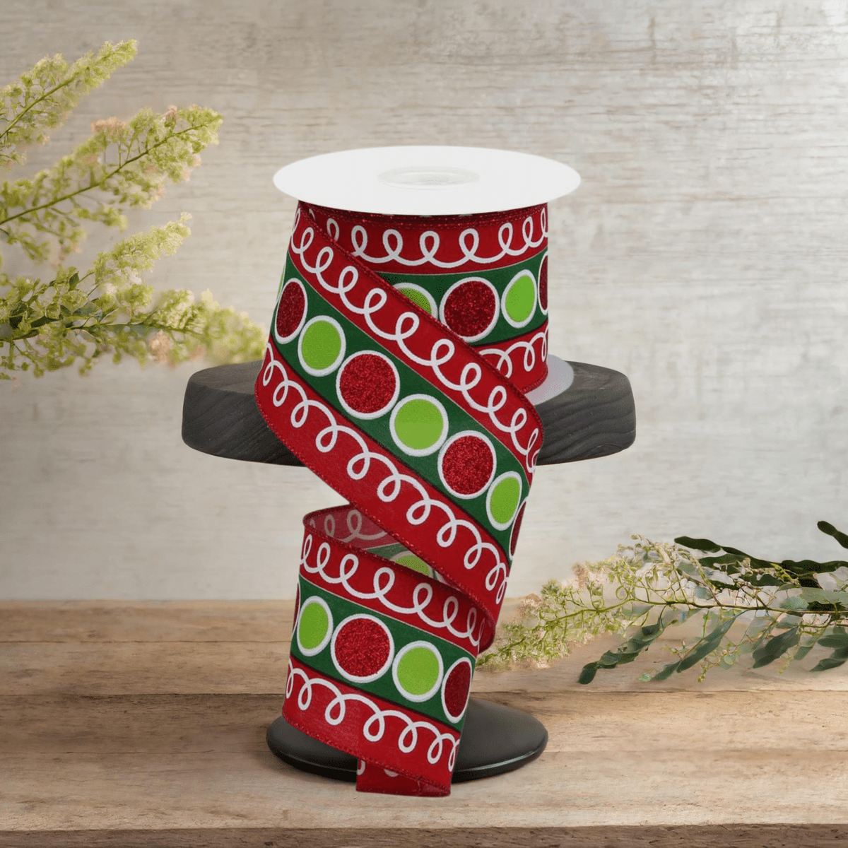 Shop For 2.5" Striped Glitter Circle Loops Ribbon: Red (10 Yards)