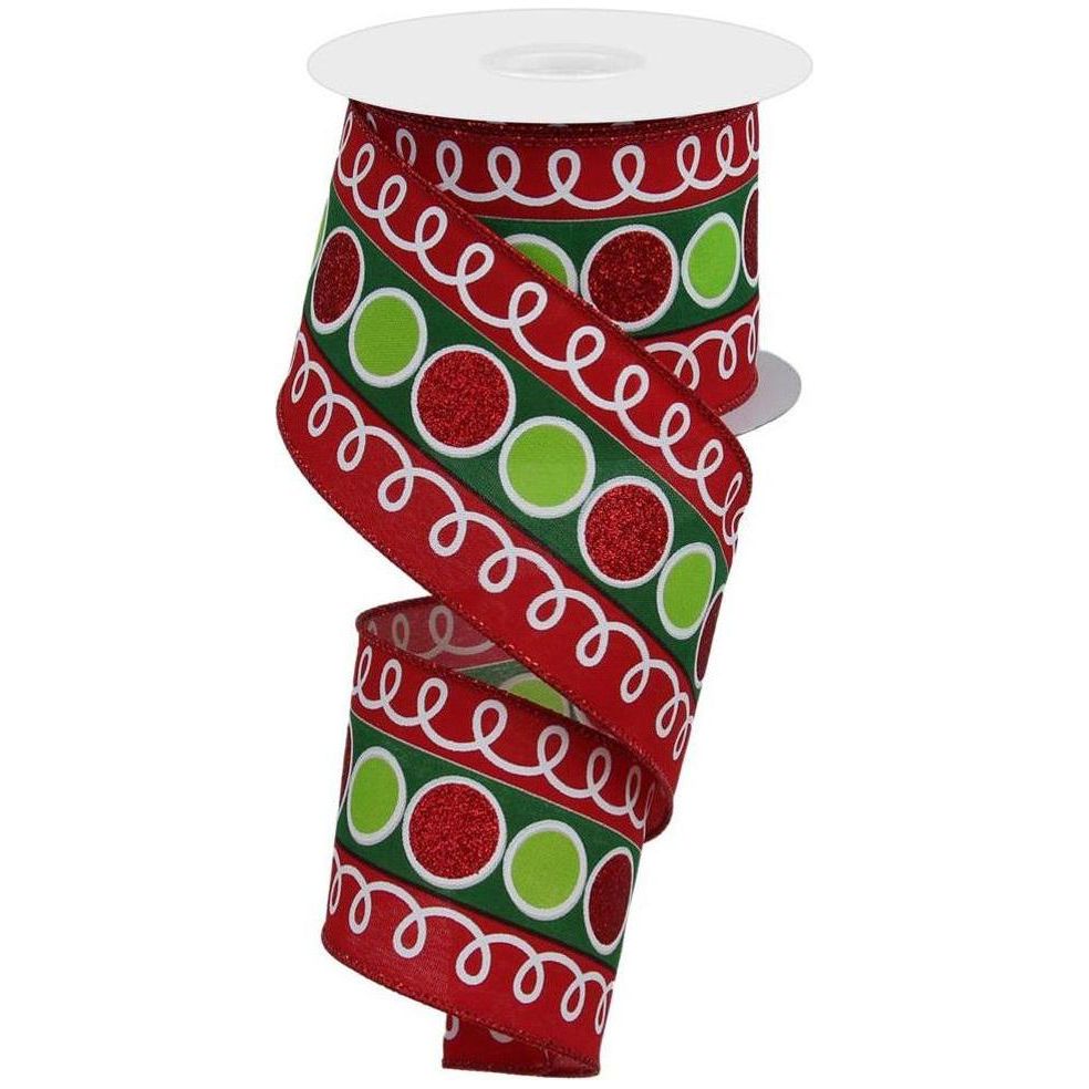 Shop For 2.5" Striped Glitter Circle Loops Ribbon: Red (10 Yards)