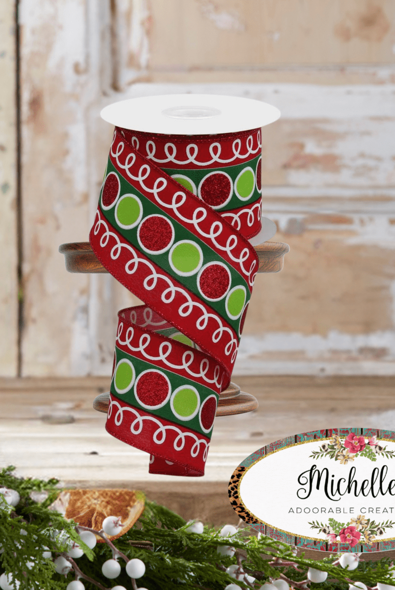 Shop For 2.5" Striped Glitter Circle Loops Ribbon: Red (10 Yards)