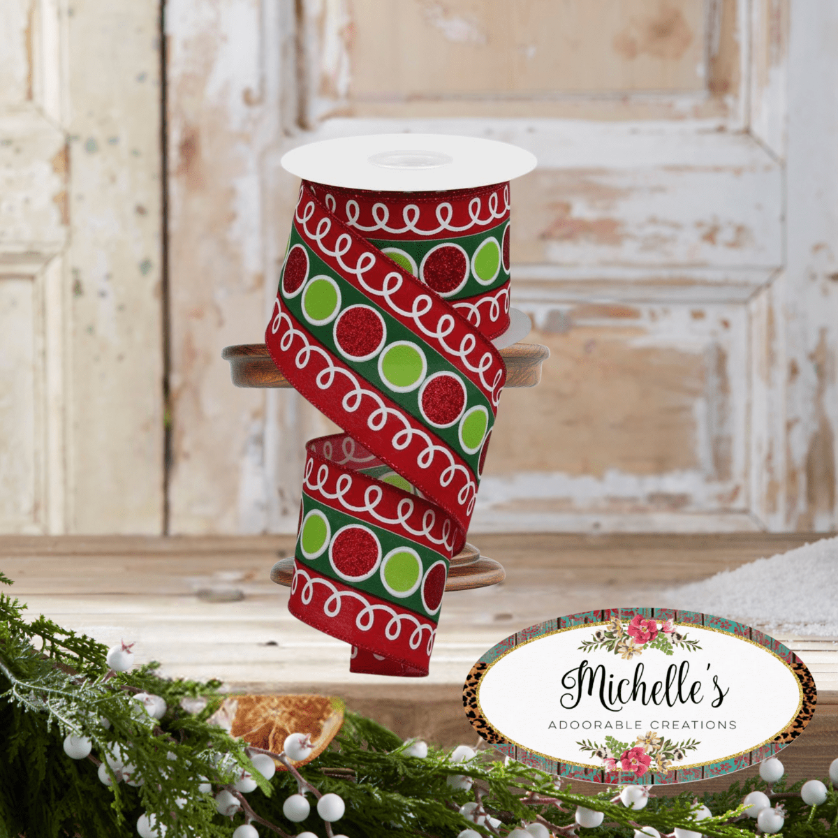 Shop For 2.5" Striped Glitter Circle Loops Ribbon: Red (10 Yards)