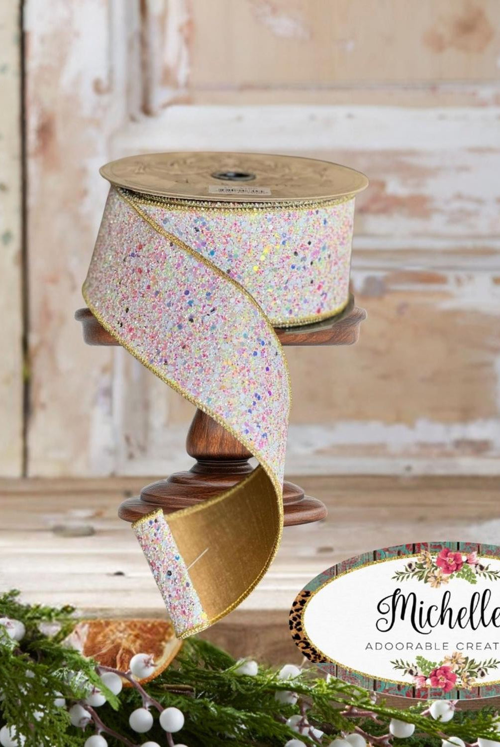 2.5" Sugar Plum Glitter Ribbon: Icy Iridescent (10 Yards)