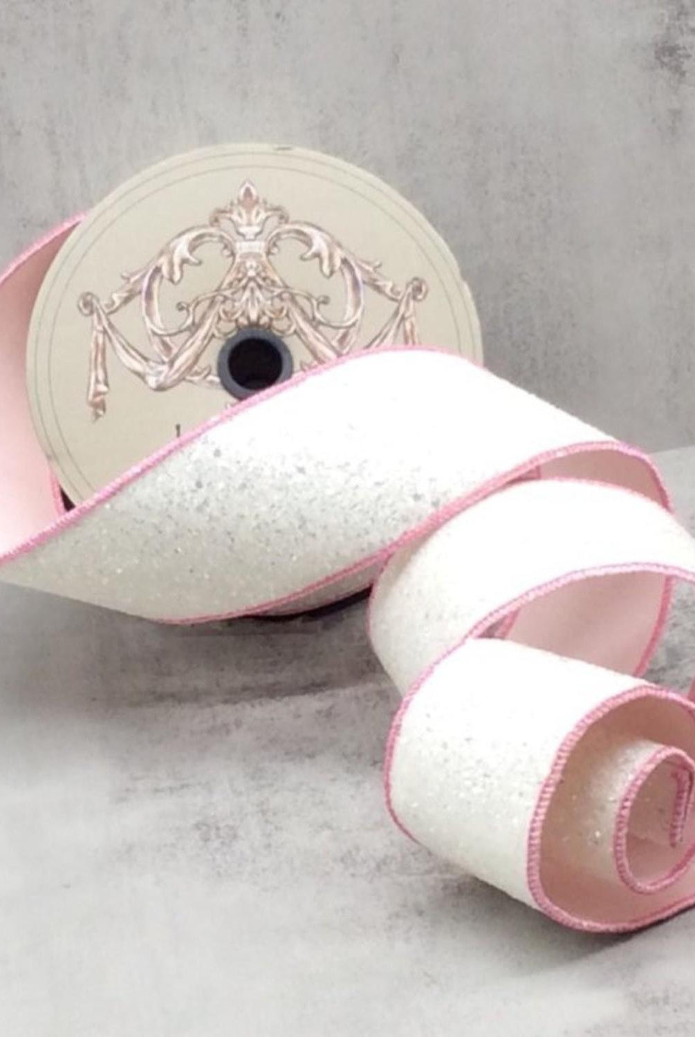 2.5" Sugar Plum Glitter Ribbon: Whispy White (10 Yards)