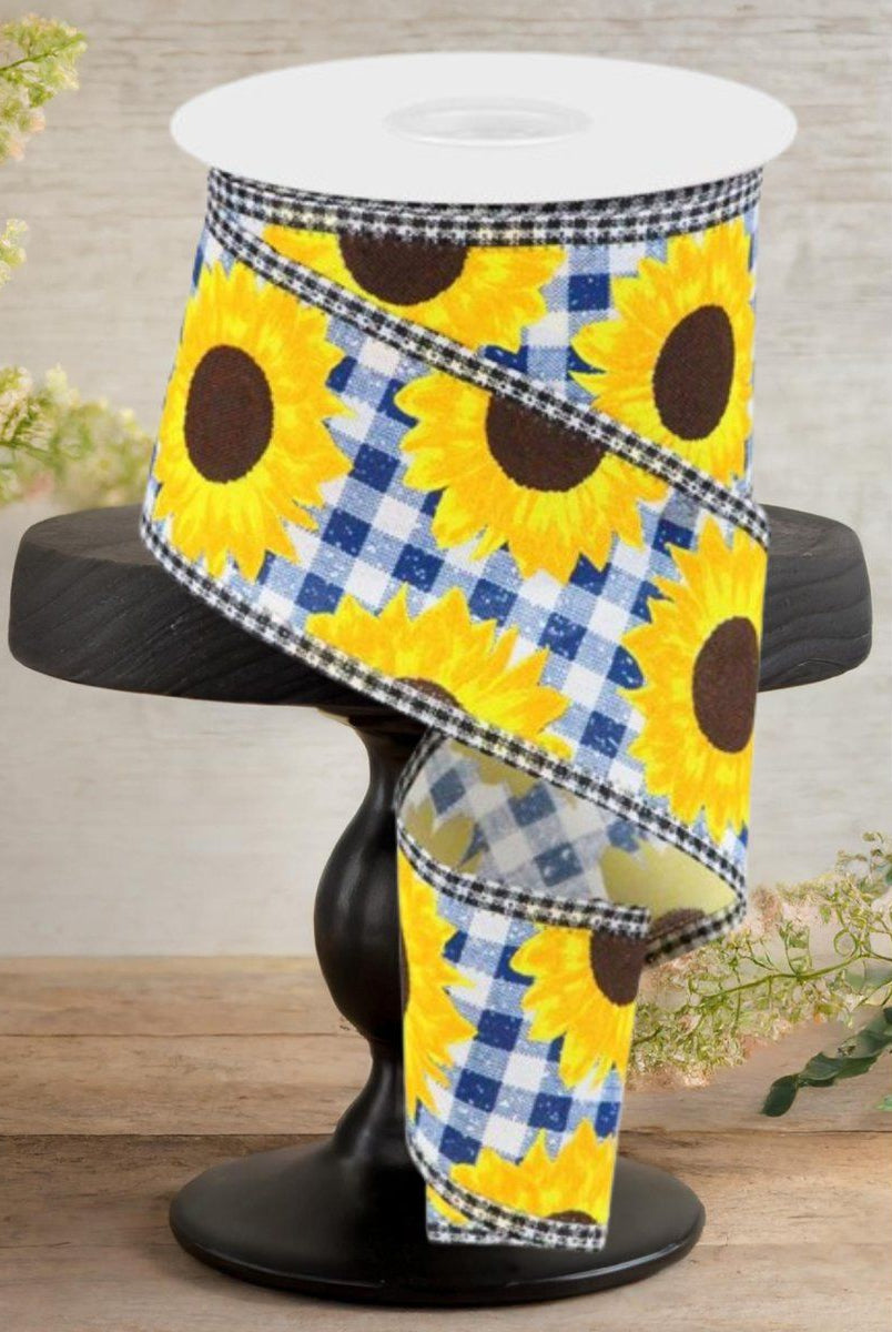 Shop For 2.5" Sunflower Check Ribbon: Blue (10 Yards)