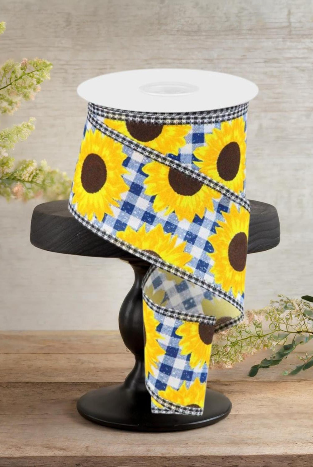 Shop For 2.5" Sunflower Check Ribbon: Blue (10 Yards)