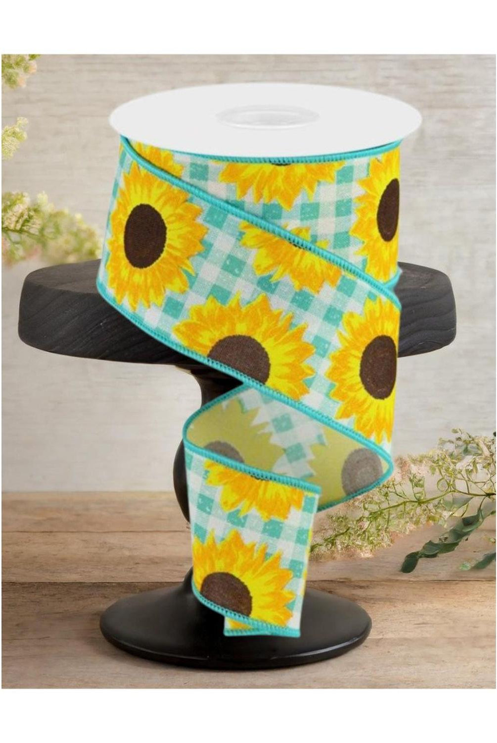 2.5" Sunflower on Royal Ribbon: Light Teal (10 Yards)