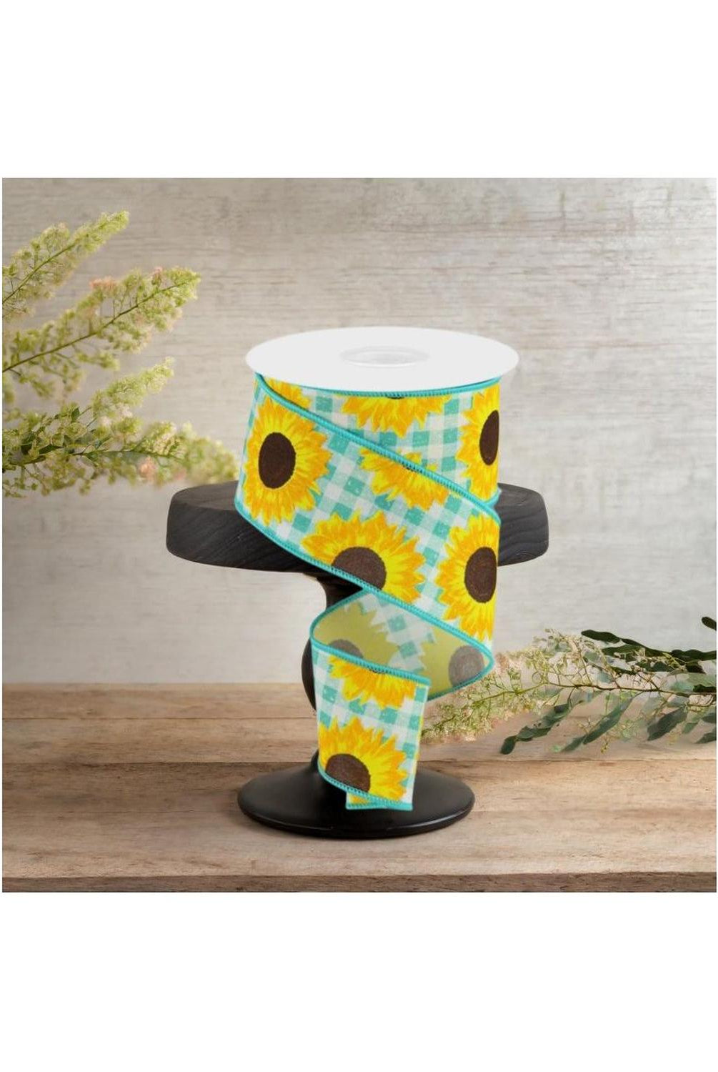 2.5" Sunflower on Royal Ribbon: Light Teal (10 Yards)