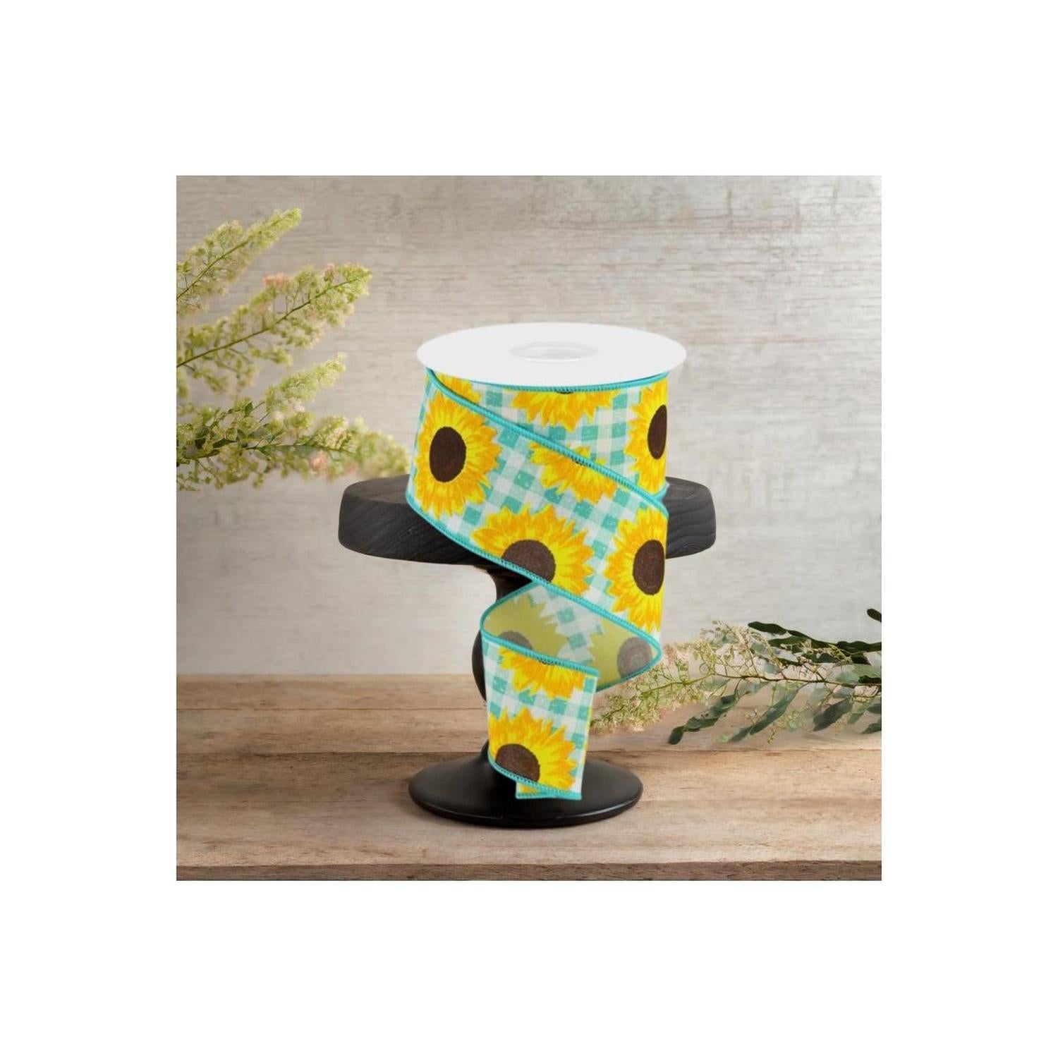 Shop For 2.5" Sunflower on Royal Ribbon: Light Teal (10 Yards)