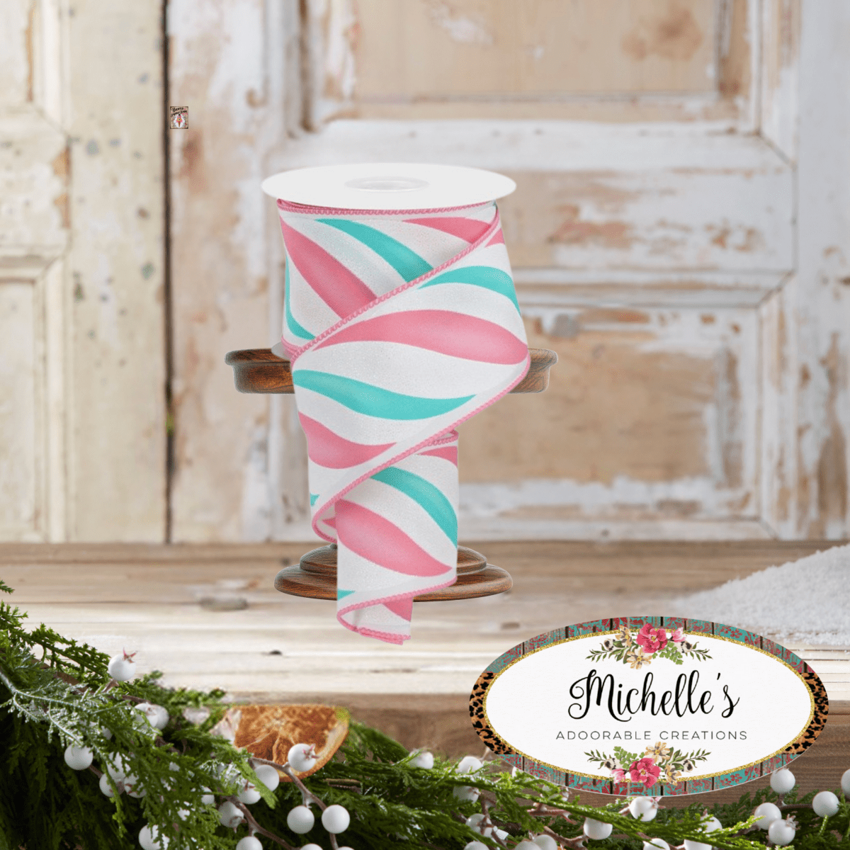 Shop For 2.5" Swirl Candy Stripe Ribbon: Pink/Ice Blue (10 Yards)