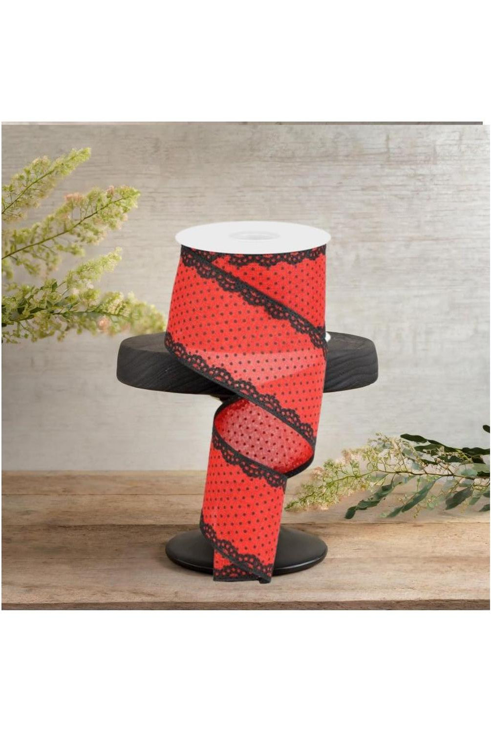 2.5" Swiss Dots Lace Edge Ribbon: Red (10 Yards)