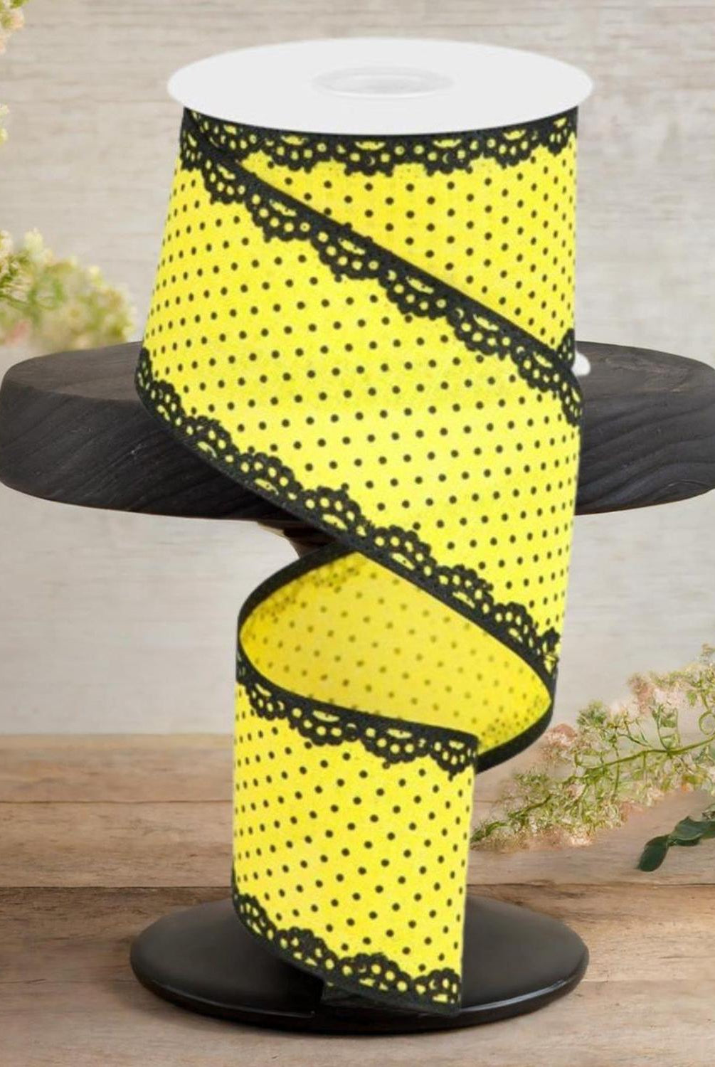 2.5" Swiss Dots Lace Edge Ribbon: Sun Yellow (10 Yards)
