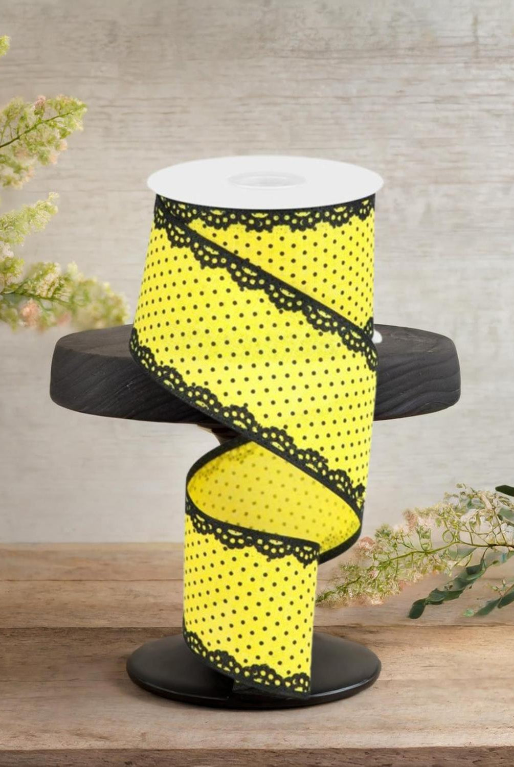 2.5" Swiss Dots Lace Edge Ribbon: Sun Yellow (10 Yards)