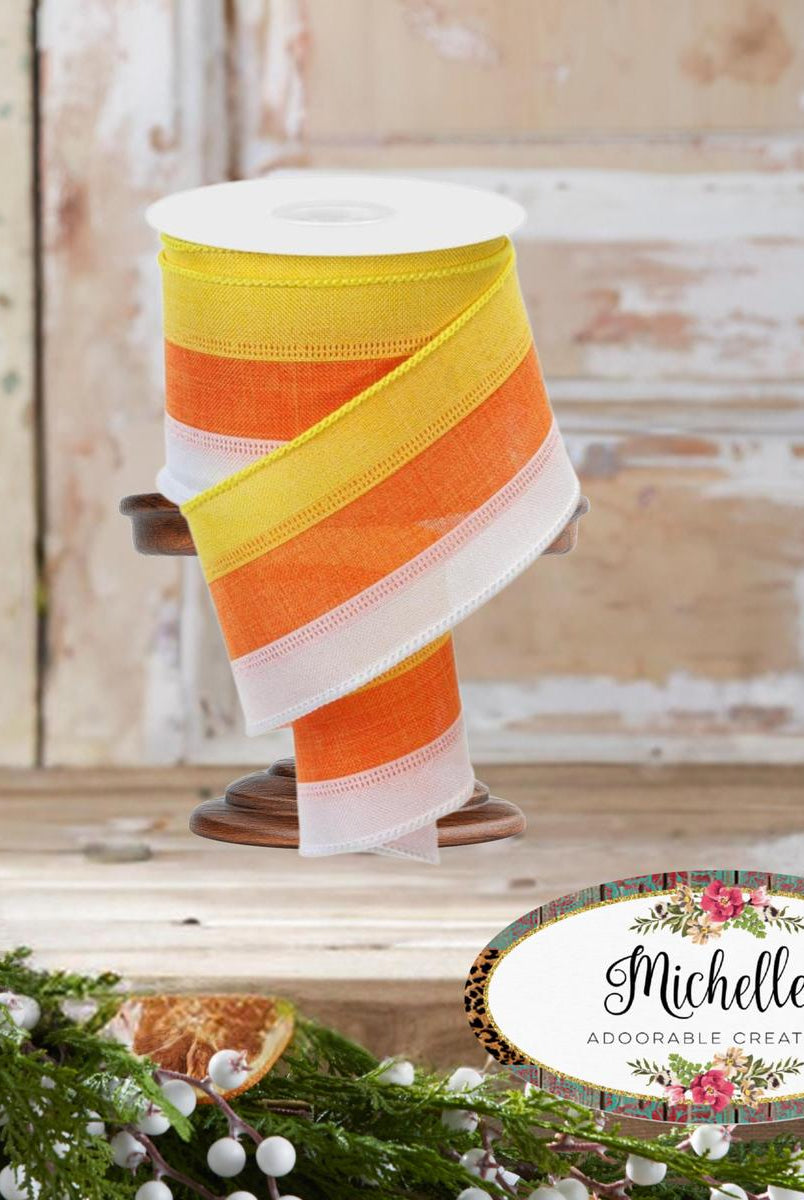 Shop For 2.5" Tricolor Striped Ribbon: Orange/White, Yellow (10 Yards)