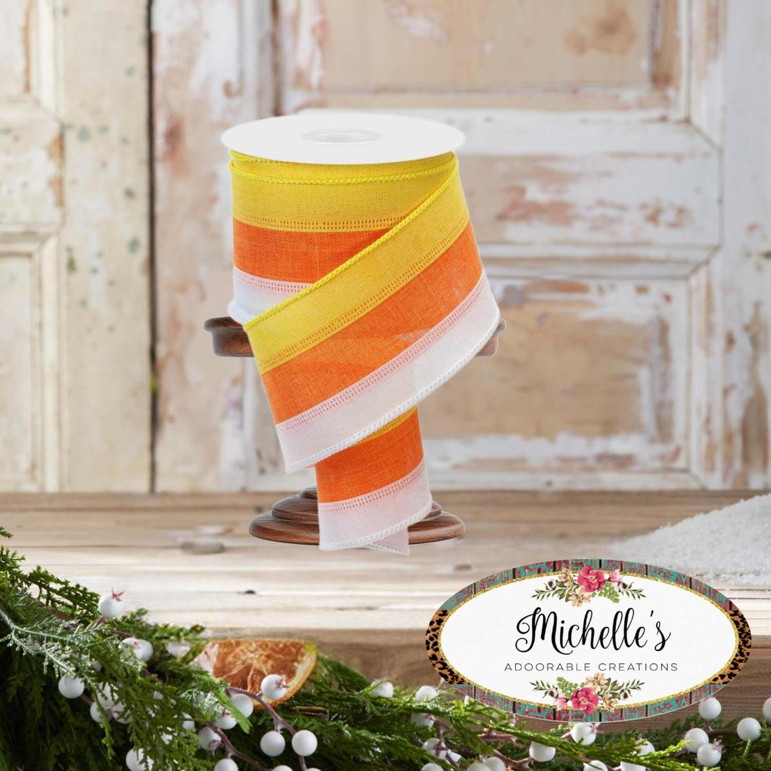 Shop For 2.5" Tricolor Striped Ribbon: Orange/White, Yellow (10 Yards)