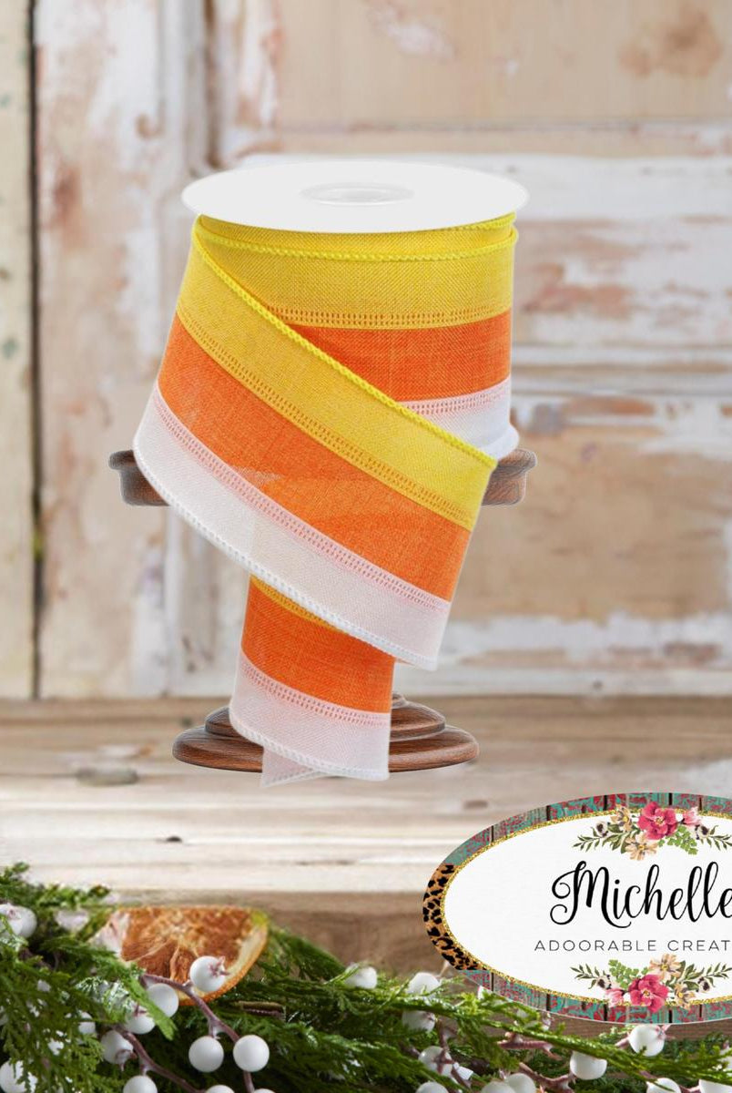 Shop For 2.5" Tricolor Striped Ribbon: Orange/White, Yellow (10 Yards)