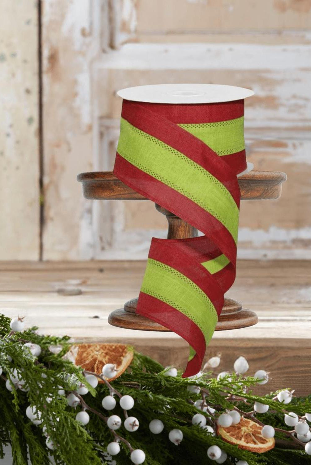 Shop For 2.5" Tricolor Striped Ribbon: Red/Lime Green (10 Yards)