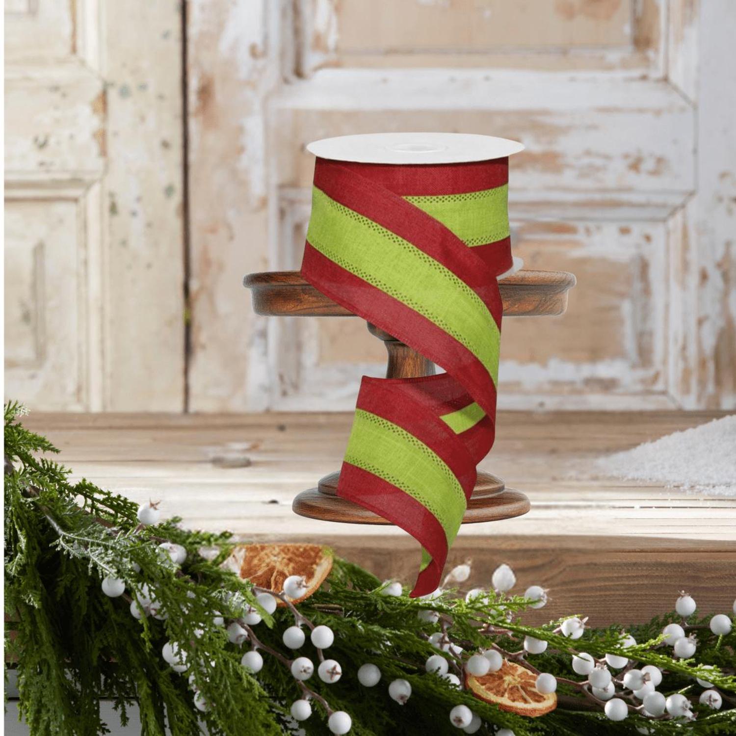 Shop For 2.5" Tricolor Striped Ribbon: Red/Lime Green (10 Yards)