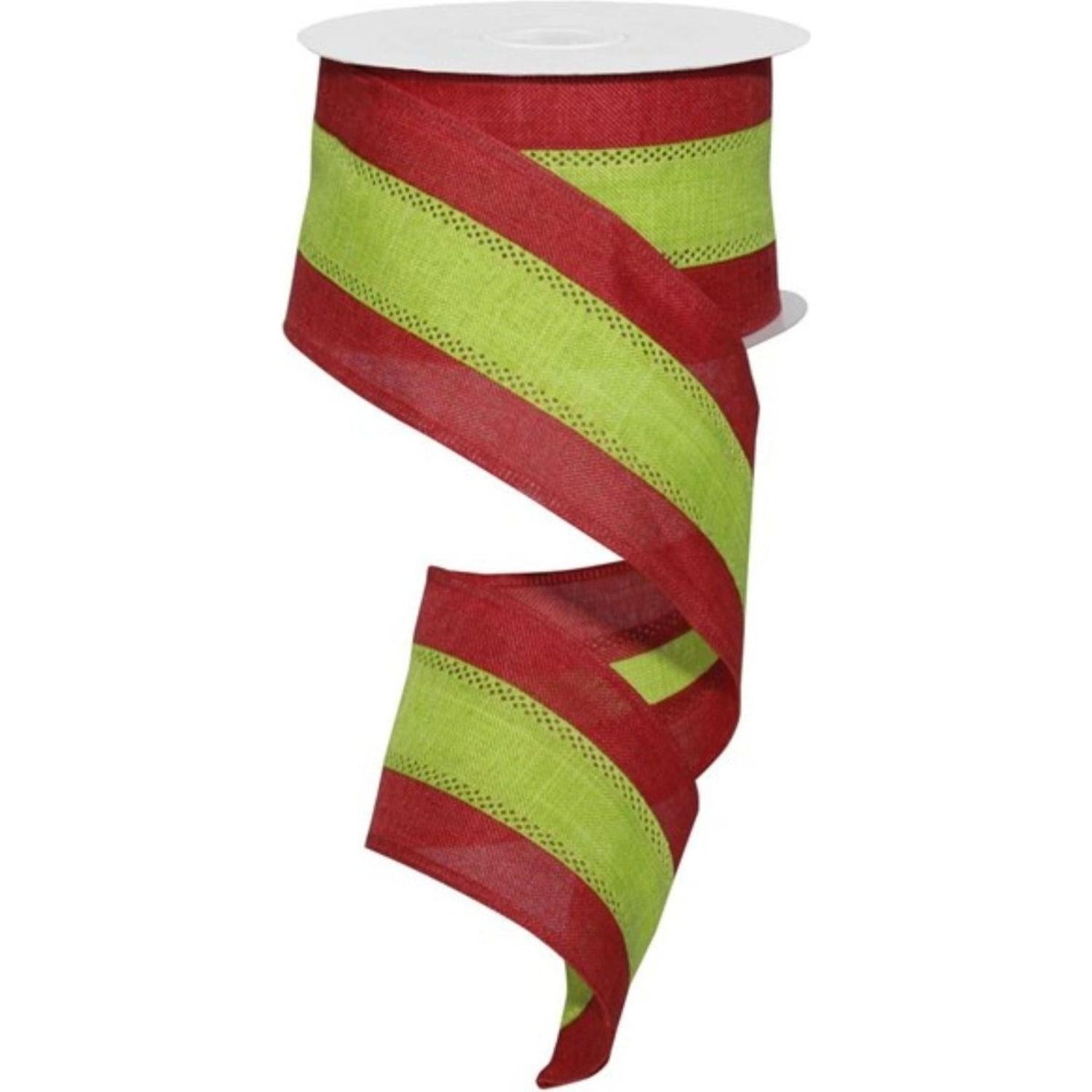 Shop For 2.5" Tricolor Striped Ribbon: Red/Lime Green (10 Yards)