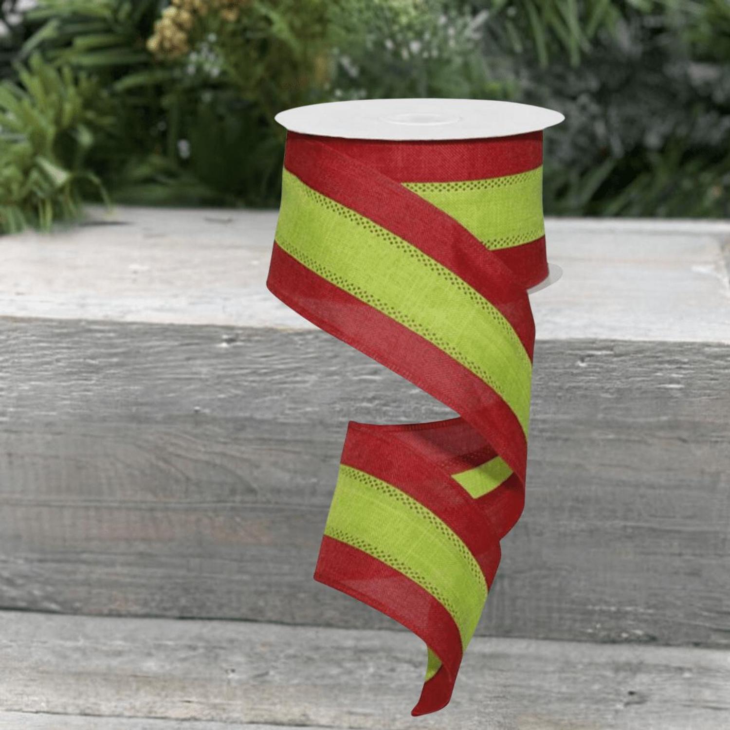 Shop For 2.5" Tricolor Striped Ribbon: Red/Lime Green (10 Yards)