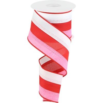 Shop For 2.5" Tricolor Striped Ribbon: White, Pink, and Red (10 Yards) at Michelle's aDOORable Creations