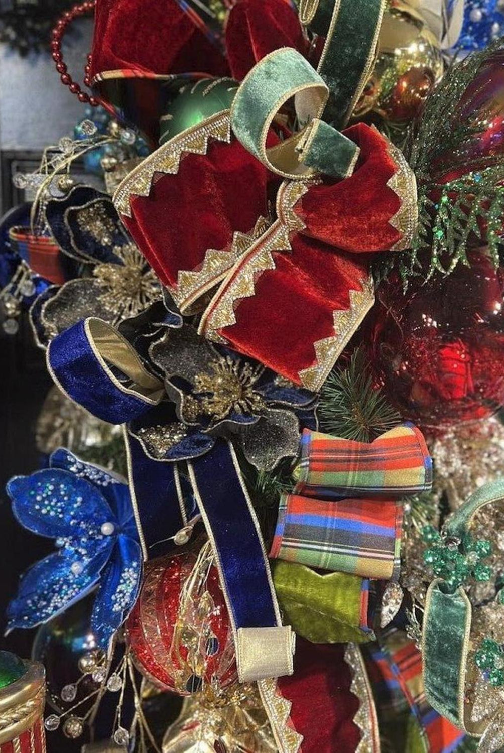 2.5" Two Tone Velvet Ribbon: Navy/Gold (10 Yards)