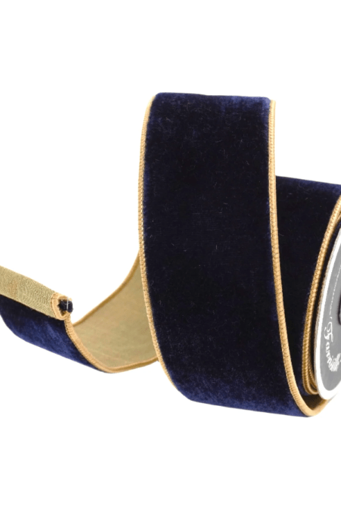Shop For 2.5" Two Tone Velvet Ribbon: Navy/Gold (10 Yards)