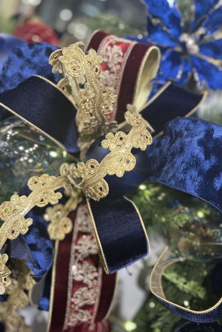 Shop For 2.5" Two Tone Velvet Ribbon: Navy/Gold (10 Yards)