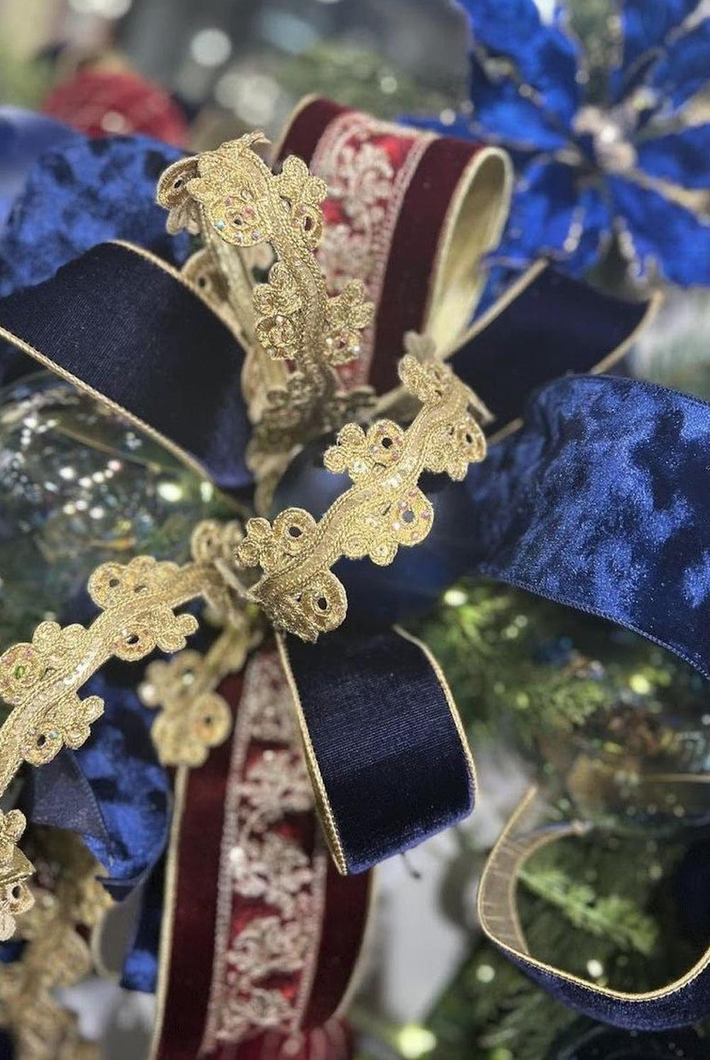 2.5" Two Tone Velvet Ribbon: Navy/Gold (10 Yards)
