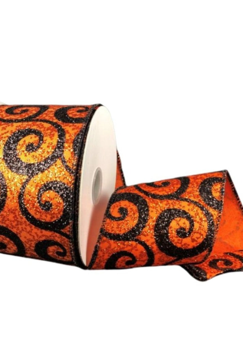 Shop For 2.5" Ultra Glitter Swirls Ribbon: Orange & Black (10 Yards)