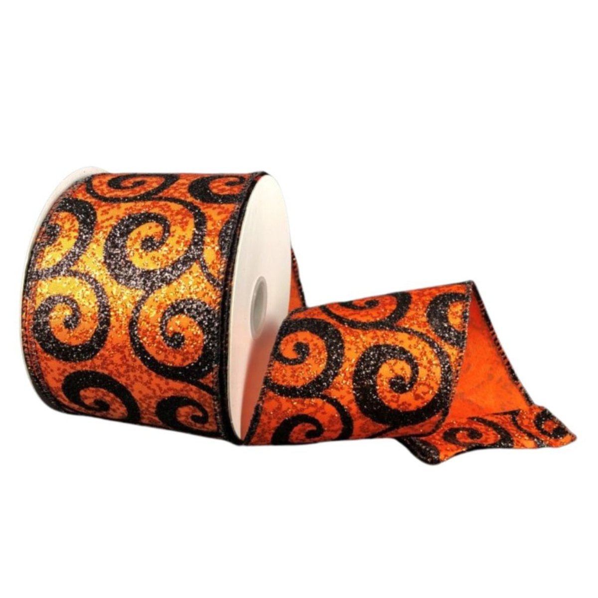 Shop For 2.5" Ultra Glitter Swirls Ribbon: Orange & Black (10 Yards)