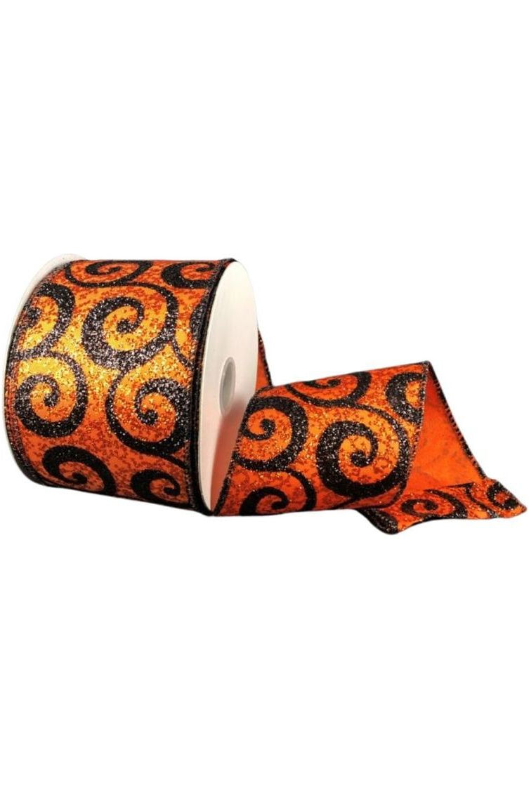 Shop For 2.5" Ultra Glitter Swirls Ribbon: Orange & Black (10 Yards) at Michelle's aDOORable Creations