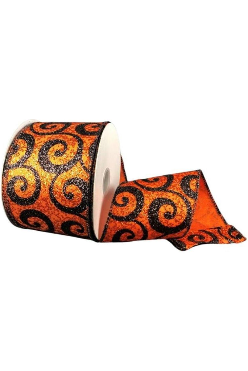Shop For 2.5" Ultra Glitter Swirls Ribbon: Orange & Black (10 Yards) at Michelle's aDOORable Creations