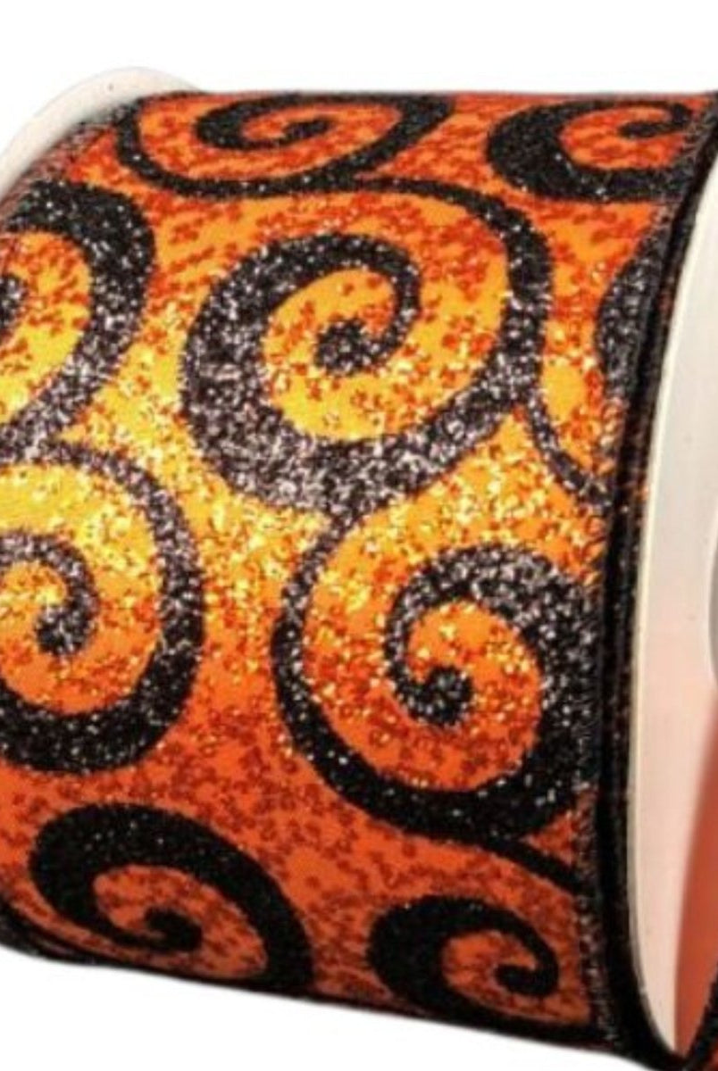 Shop For 2.5" Ultra Glitter Swirls Ribbon: Orange & Black (10 Yards)