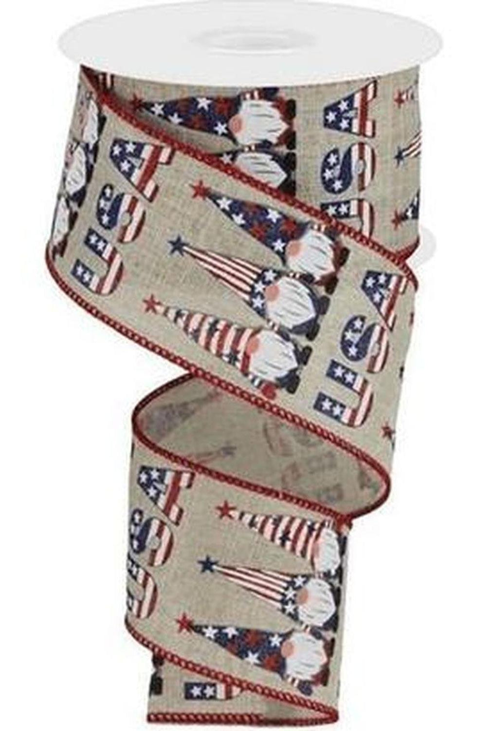 2.5" USA Patriotic Gnome Ribbon: Natural (10 Yards)