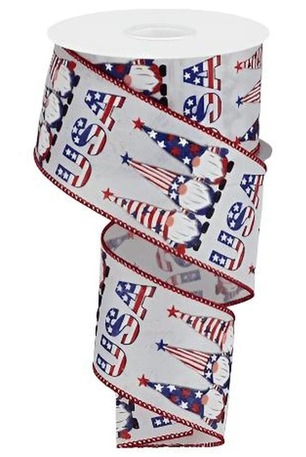 2.5" USA Patriotic Gnome Ribbon: White (10 Yards)