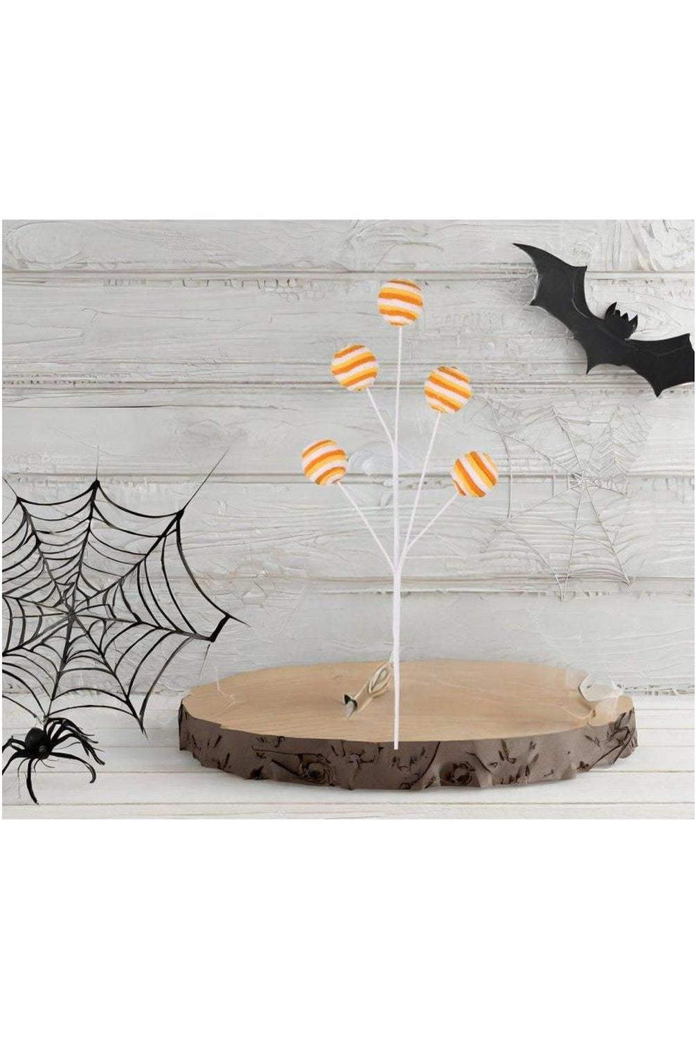 25" Velvet Striped Ball Spray: Candy Corn