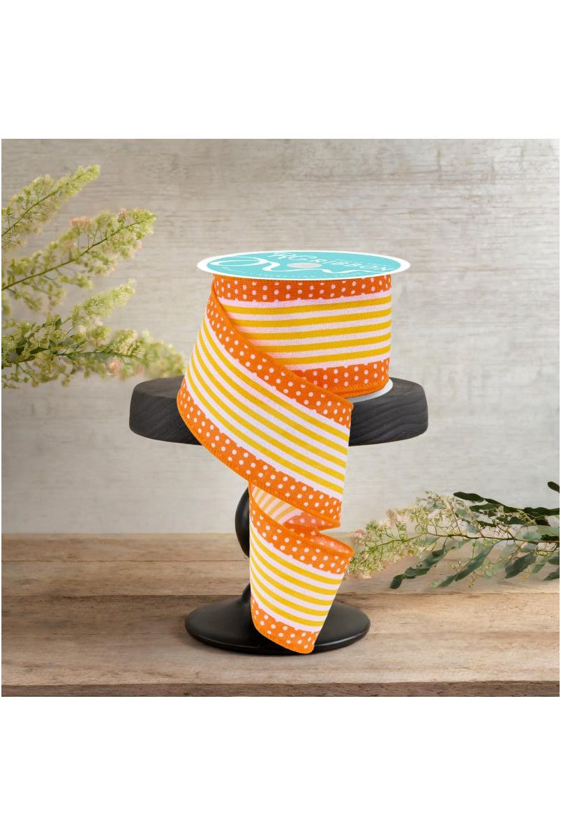 Shop For 2.5" Vertical Stripe Dot Edge Ribbon: Orange, Yellow & White