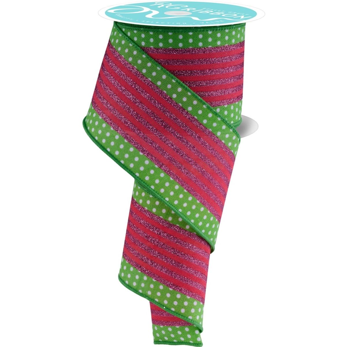 Shop For 2.5" Vertical Stripe Polka Dot Edge Ribbon: Green, Red, Pink